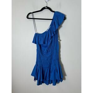 NWT Impeccable Pig Blue One Shoulder Smocked Mini Dress Sz S